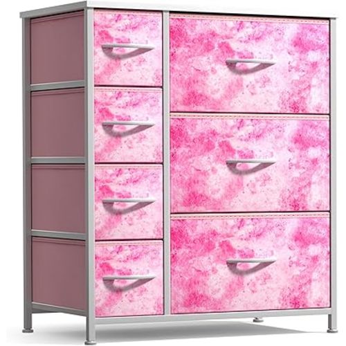 Sorbus Kids Dresser with 7 Drawers - Storage Chest Organizer Unit with Steel Frame, Wood Top & Handles, Tie-dye Fabric Bins for Clothes - Wide Furniture for Bedroom Hallway Kids Room Nursery & Closet