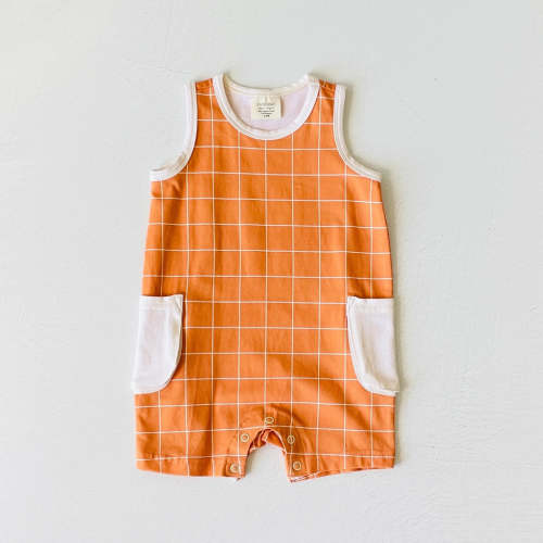 Clementine Checkered Pocket Baby Romper (Organic Jersey)