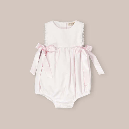 Pelele Bebé Con Puntilla Y Lazos De Raso | Tienda Online Doña Carmen