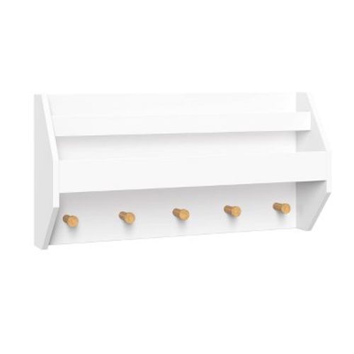 Kids' Catch-all Wall Shelf With Bookrack And Hooks White - Riverridge Home