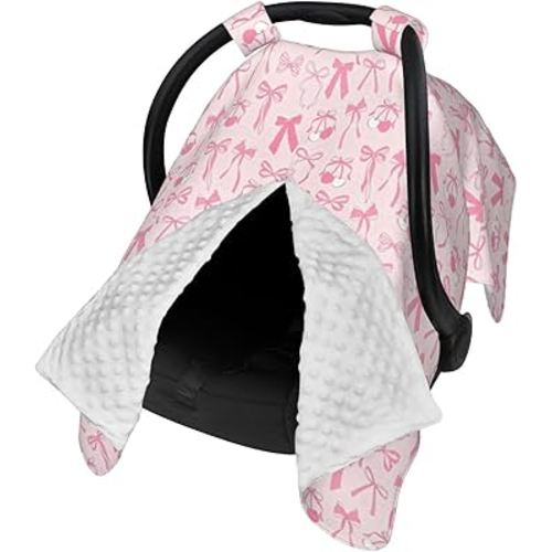 Pink Bow Baby Car Seat Canopy Cover Multi Use Shower Gift, Nursing Cover for Mom Nursing Covers, Bow Baby Stuff Items