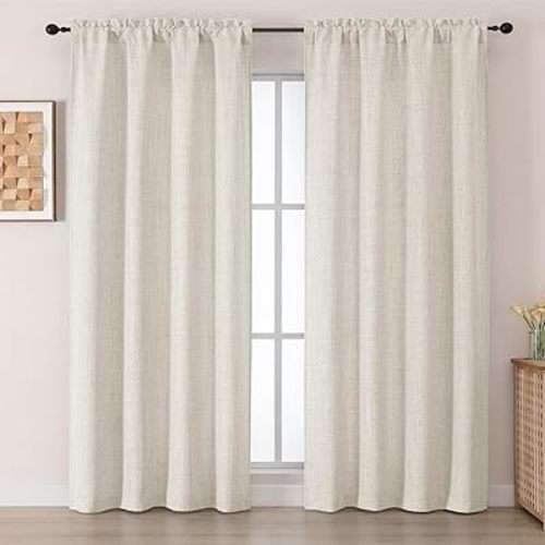 Chyhomenyc Natural Curtains 84 Inches Long 2 Panels Set, Light Filtering Faux Linen Slub Textured Curtains for Living Room, Neutral Soft Airy Farmhouse Curtain for Bedroom, Each 50Wx84L, 2PCS