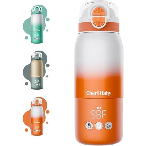 Portable Bottle Warmer for Travel — Novel Straw Lid, 80W Fast Heating, Dual Heating Modes for Breasmilk & Formula, 5 Temp Settings + Keep Warm, 12 Ounces Bottle Warmer On-The-Go Meet All-Day Needs