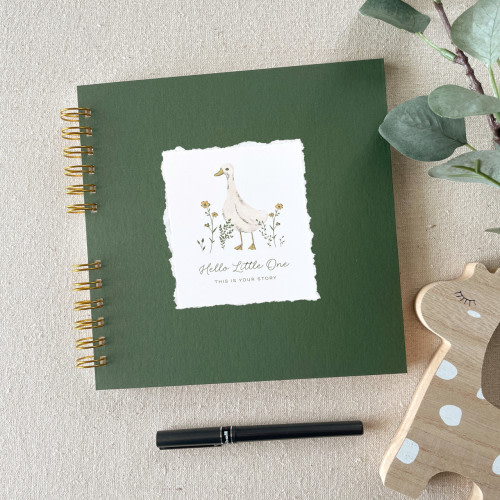 Moss Green Goose Wire Bound Baby Book