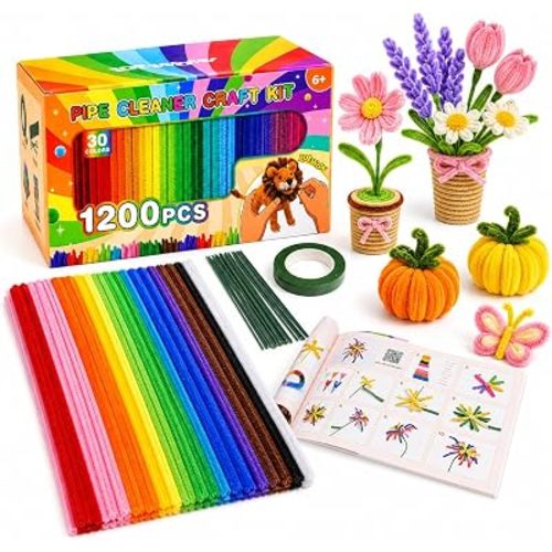 LOTWOW 1200PCS Pipe Cleaners Bulk, 30 Colors Thick Pipe Cleaner Flower Kit