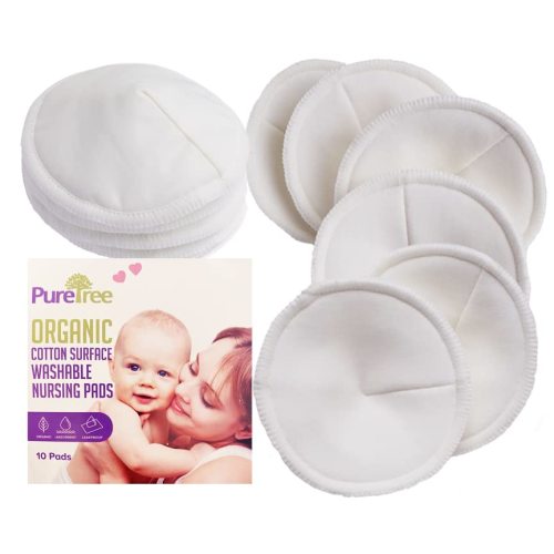 PureTree Organic Cotton Washable Nursing Breastfeeding Pads 4.5" (Pack of 10)