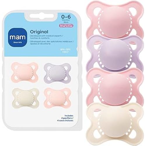 Amazon.com : MAM Original Matte Baby Pacifiers 0-6 Months, Binky for Newborn Babies, BPA-Free Skin Soft Silicone Nipple, Easy to Clean, Developed with Medical Experts, 2 Pack, with Sterilizer Case, Made in Europe : Baby