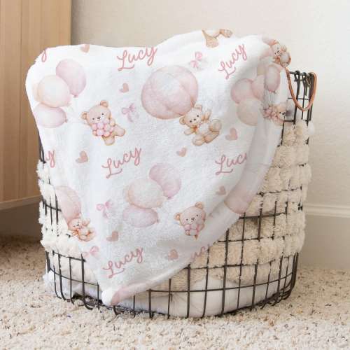 Custom Teddy bear  Baby Blanket - Personalized Name Blanket for Girl - pink Shower Gift