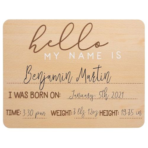 Pearhead Baby Welcome Sign, Gender-Neutral Hello Baby Arrival Photo Prop, Hospital Birth Announcement, Newborn Birth Stats Board Photo Prop, 8.25" x 11", Wood