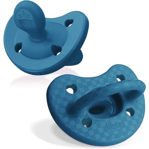 Chicco PhysioForma Luxe Silicone One Piece Pacifier for Babies Aged 16-24m | Fashion Textured Shield | BPA & Latex Free | Reusable Sterilizing Case | Ocean Blue, 2pk