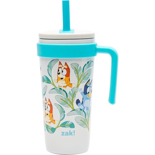 Zak Designs Bluey Fairway Travel Tumbler for On the Go or At Home, 18oz Stainless Steel with Vacuum Insulation, Spillproof Silicone Straw, and Carry Handle for Cold Drinks (Bluey)