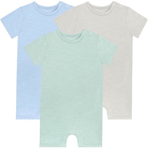 GUISBY Baby Short Sleeve Bodysuit Snap Crotch Closure Cotton Pajamas for Baby 3-Packs