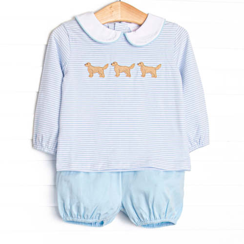 Golden Days Embroidered Bloomer Set, Blue Stripe – Stitchy Fish