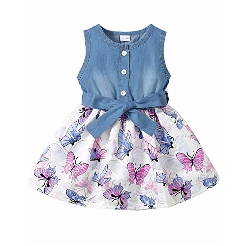 Saeaby Baby Girl Dress Toddler Girl Summer Clothes Infant Sleeveless Dress Denim Flower Sundress Cute Dresses for Girl