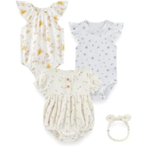 3 Pack Baby Girl Bodysuits Set Cotton Infant One-Piece Romper New Born Summer Short Sleeve Outfit