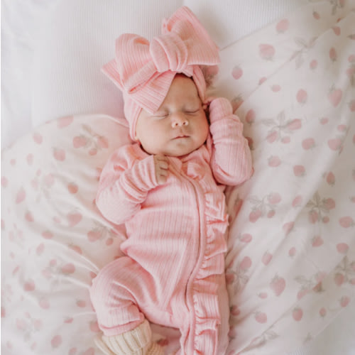 Frill Zip Romper | Peony Rib Pointelle – Little and Fern