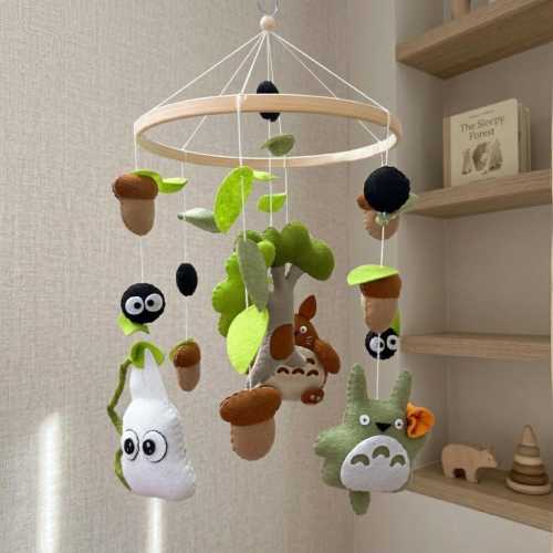 Anime Baby Mobile, Felt Woodland Crib Mobile, Forest Nursery Decor, Totoro Inspired Baby Shower Gift