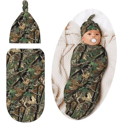 Camo Swaddle Blanket for Baby, Hunting Theme Soft Swaddling Blanket for Newborn Unisex Forest Camo