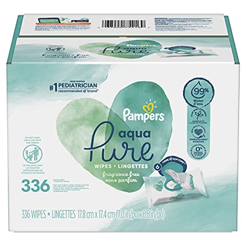 Baby Wipes, Pampers Aqua Pure Sensitive Water Baby Diaper Wipes, Hypoallergenic and Unscented, 6X Pop-Top Travel Packs, 336 Count