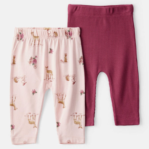 Pink Baby Girl 2-Pack Deer & Floral Print PurelySoft Pull-On Pants - Red/Pink | Carter’s Oshkosh Canada
