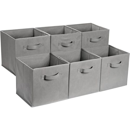 Amazon Basics Collapsible Fabric Storage Cube Bins Organizer with Handles, Sturdy, Gray, 13-x-13-x-13-inch, Pack of 6