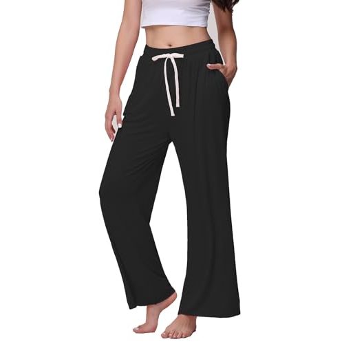 Veseacky Women's Comfy Stretch Drawstring Wide Leg Lounge Casual Pants Pajamas Bottoms Dance Bottoms S-4XL