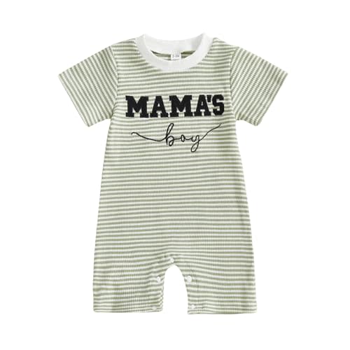 GGBNOMER Newborn Baby Boy Summer Clothes Mamas Boy Embroidery Jumpsuit Waffle Round Neck Romper Onesie 3 6 12 18 Months