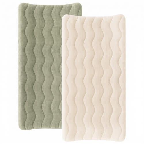 Konssy 2 Pack Quilted Muslin Changing Pad Cover, Waterproof Layer 32" x 16" | 100% Cotton Surface, Absorbent & Soft, Fitted Changing Table Sheets, Full Elastic Fit, for Baby Girls & Boys (Seafoam)