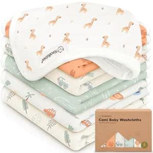 6pk Cotton Baby Washcloths for Newborn Organic Cotton Muslin (Wilderness) | 10x10, Soft Wash Cloths for Babies, Infant, Kids, Toddler Towels for Boy, Girl, Absorbent Face Cloths, Scratch-Free Baby Rags