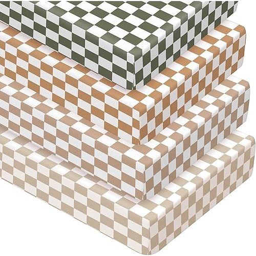 Peryiter 4 Pack Crib Sheets Girl Soft Baby Bed Sheet Set 52'' x 28" Nursery Crib Sheets for Standard Bed for Nursery Decor Baby Boys or Girls(Multicolor,Plaid)