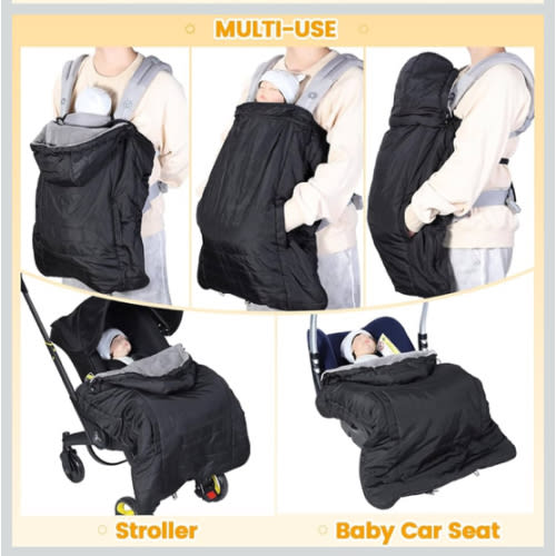 Orzbow Winter Baby Carrier Cover with Detachable Hood, Waterproof & Windproof, Universal for Baby Carriers and Baby Waist Stool, Baby Bunting Bag for Car Seats and Strollers with Storage Bag, Black