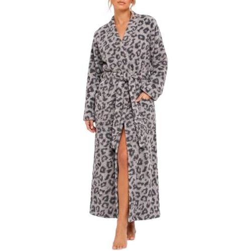 U2SKIIN Womens Leopard Plush Robe, Long Floor Length Bathrobe with Pockets, Ultra Soft Winter Housecoat for Home