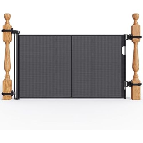 Upgraded Retractable Baby Gates for Stairs & Banister, Mesh Dog Gate Indoor, Extends to 55" Wide 33" Tall, Child Safety Gate for Stairway, Banister & Wall Mount (Black)