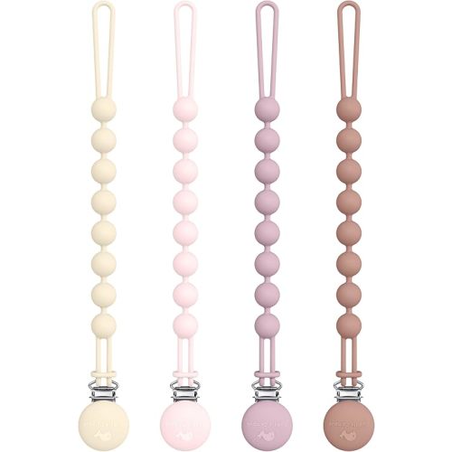 Cuddle Campus Silicone Pacifier Clip Holder with One Piece Design,Soft Flexible Binky Clips with Texture for Baby Boy and Girl Pack of 4 (0-6m)