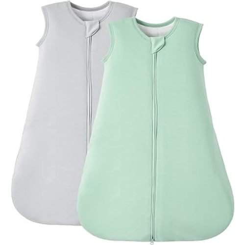 Duomiaomiao 2 Pack Buttery Soft Rayon Made from Bamboo Baby Sleep Sack 6-18 Months 1.0 TOG, Premium Baby Sleeping Bag 2-Way Zipper for Babies