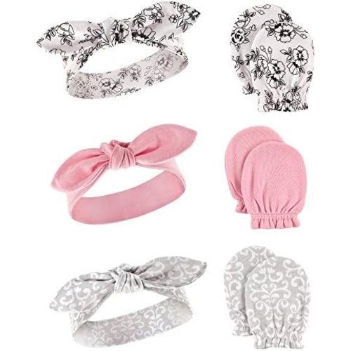 Hudson Baby Baby Girls' Cotton Headband and Scratch Mitten Set