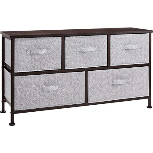 Amazon Basics Extra Wide Fabric 5-Drawer Storage Organizer Unit for Bedroom Closet, White