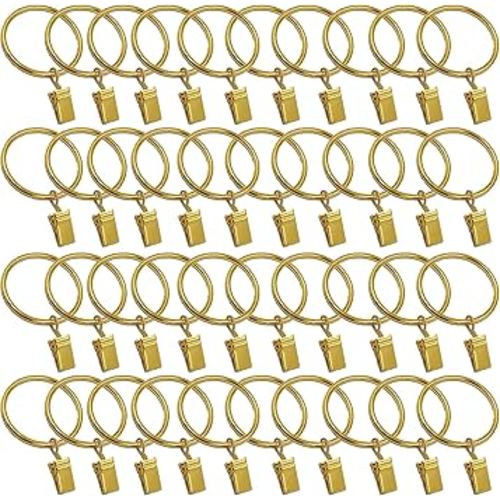 40 Pack Curtain Rings with Clips, Window Clip Rings Curtain Hooks Hangers Clip Rings for Hanging Drapery Drapes Bows, Small 1.26 Inch Diameter, Fits up to 1" Rod, Gold
