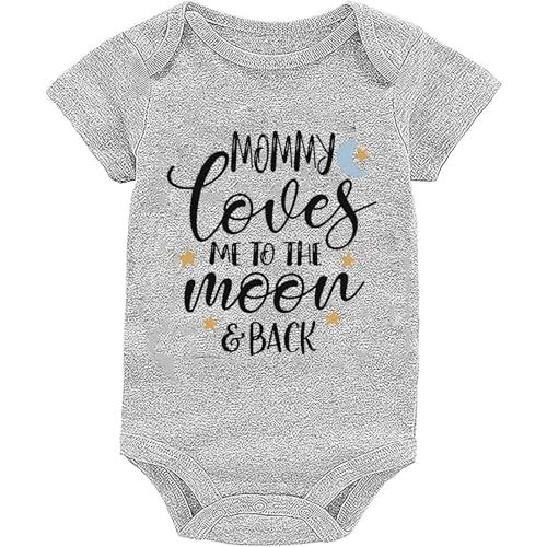 Mommy Loves Me to The Moon and Back Baby Bodysuit Newborn Funny Clothes Letter Print Outfits Short Sleeve Infant