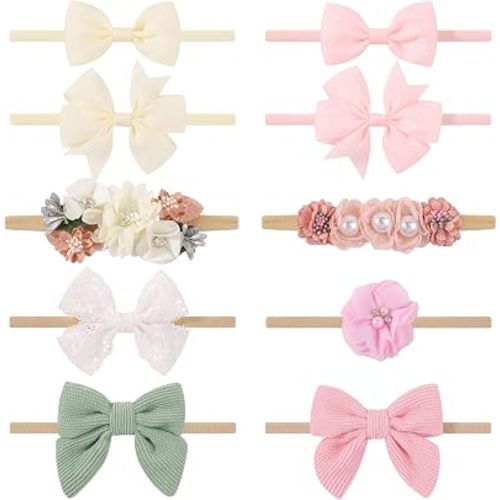 10PCS Baby Girl Headbands with Bows Flowers