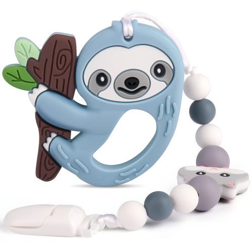 Baby Teething Toys, Cute Sloth Baby Teethers with Pacifier Clip Holder Set, Baby Stuff Silicone for Newborn