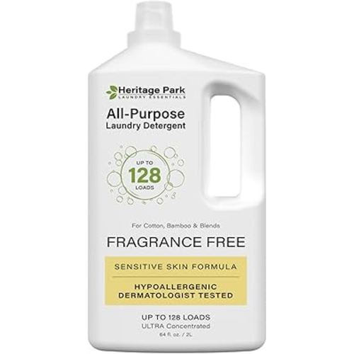 Heritage Park Luxury Laundry Detergent | Dermatologist Tested Plant based Natural & Enzyme Laundry Detergent | Sensitive Skin Friendly - Fragrance Free (64 fl oz)