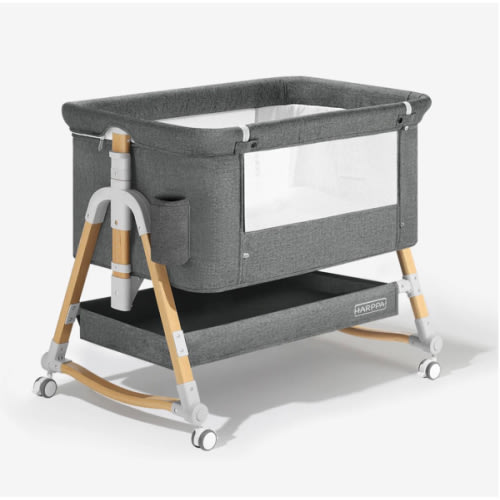 HARPPA Cuddly 3-in-1 Baby Bassinet Bedside Sleeper for Reflux | Attaches to Bed, Adjustable 5 Heights, Non-Toxic & CPSC Certified | Sturdy Aluminum Frame, Portable Wheels, Tool-Free Setup, Gentle Rocking | Perfect for Newborns, Infants, Small Spaces & Saf