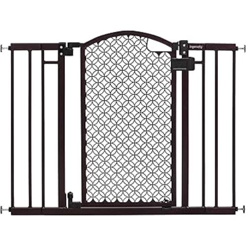 Ingenuity Decorative Panel Tall Baby Gate & Dog Gate, 28"-42" Wide, 30" Tall, Hardware or Pressure Mounted, Install on Top or Bottom of Stairs, Banister, or Doorway - Espresso