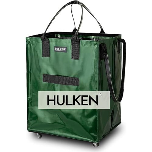 HULKEN - (Large, Forest Green) Reusable Grocery Bag On Wheels, Shopping Trolley, Rolling Tote, Zipper Closure, Lightweight, Carries Up to 66 lb, Folds Flat, Unbreakable Handles