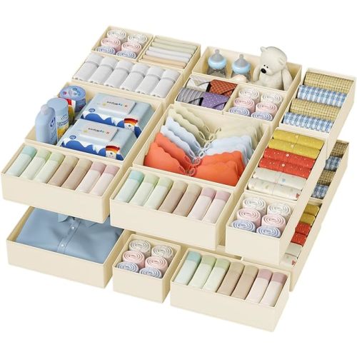 DIMJ Drawer Organizer Clothes Storage - 30 Pack Baby Dresser Organizer for Nursery, Foldable Closet Drawer Organizer Bins for Bedroom Organization, Fabric Storage Dividers for Socks, Underwears, Bras