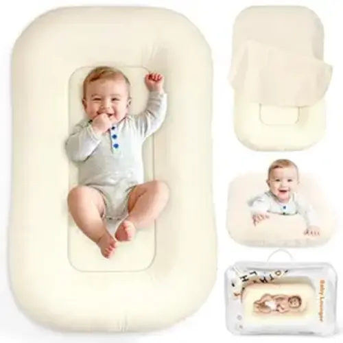 Baby Lounger & Snuggle Nest for Newborn 0-24 Months, Baby Nest Supervised Breathable Cotton for Newborn, Breathable Portable Infant Lounnger for Travel and Home, White (Lounger Cover Included