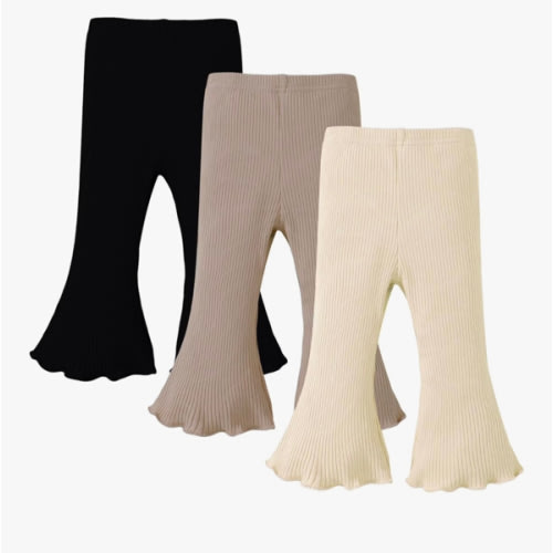 SOBOWO Baby Girl Flare Pants 3 Pack Toddler Solid Ribbed Ruffle Bell Bottoms Pants Trousers Fall Outfits