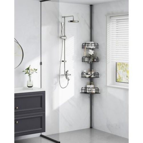 4-Tier Corner Shower Caddy Tension Pole, Rust-Resistant Adjustable Shower Organizer Shelf, No Drilling Needed, 31.5 to 127.2 Inches, Ink black
