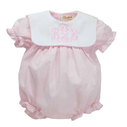 Baby Girls Pink Bubble Outfit with White Monogrammable Collar - Hiccups Children's Boutique